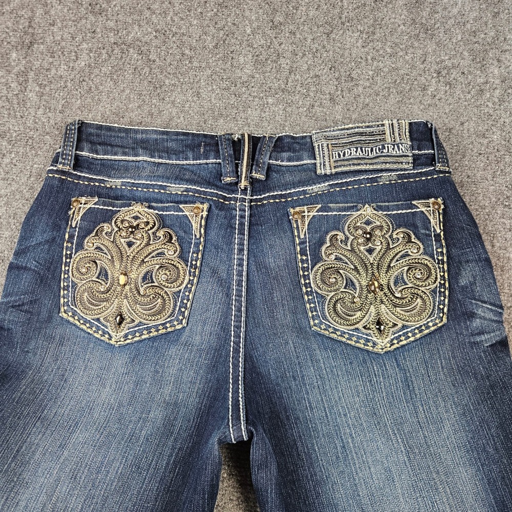 Hydraulic Gramercy Womens Size 14 Embroidered Bootcut Jeans Dark Wash Studded - Picture 7 of 11